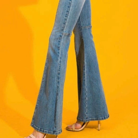 High Waist Light Wash Flare Denim - Picture 3 of 4